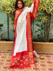 Ivory Handwoven Ikat Dupatta in Pure Silk