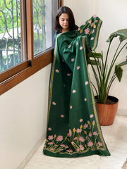 Green Handmade Kantha Dupatta in Pure Cotton