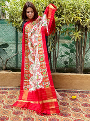 Ivory Handwoven Ikat Dupatta in Pure Silk