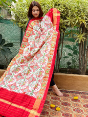 Ivory Handwoven Ikat Dupatta in Pure Silk