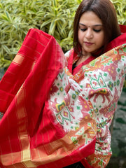 Ivory Handwoven Ikat Dupatta in Pure Silk