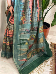 Handpainted Kalamkari Saree in Pure Tussar Silk