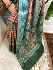 Handpainted Kalamkari Saree in Pure Tussar Silk