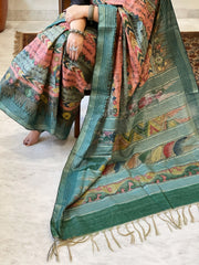 Handpainted Kalamkari Saree in Pure Tussar Silk