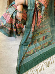 Handpainted Kalamkari Saree in Pure Tussar Silk