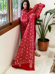 Red Handmade Kantha Dupatta in Pure Cotton