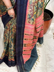Handpainted Kalamkari Saree in Pure Tussar Silk