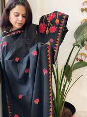 Black Handmade Kantha Dupatta in Pure Cotton