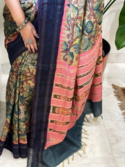 Handpainted Kalamkari Saree in Pure Tussar Silk