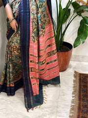 Handpainted Kalamkari Saree in Pure Tussar Silk
