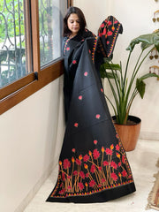 Black Handmade Kantha Dupatta in Pure Cotton