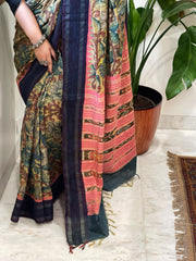 Handpainted Kalamkari Saree in Pure Tussar Silk