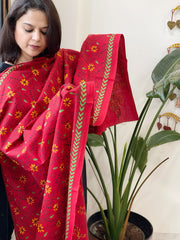 Red Handmade Kantha Dupatta in Pure Cotton