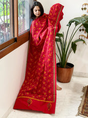 Red Handmade Kantha Dupatta in Pure Cotton