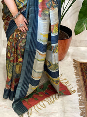 Handpainted Kalamkari Saree in Pure Tussar Silk