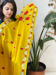 Yellow Handmade Kantha Dupatta in Pure Cotton