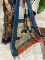 Handpainted Kalamkari Saree in Pure Tussar Silk