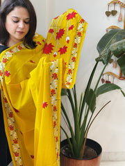 Yellow Handmade Kantha Dupatta in Pure Cotton