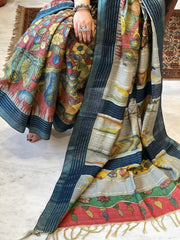 Handpainted Kalamkari Saree in Pure Tussar Silk