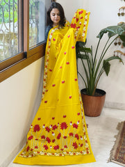 Yellow Handmade Kantha Dupatta in Pure Cotton
