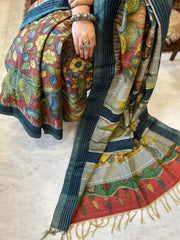 Handpainted Kalamkari Saree in Pure Tussar Silk