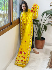 Yellow Handmade Kantha Dupatta in Pure Cotton