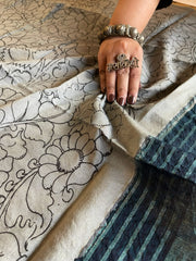 Handpainted Kalamkari Saree in Pure Tussar Silk