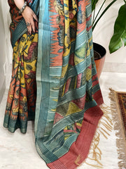 Handpainted Kalamkari Saree in Pure Tussar Silk