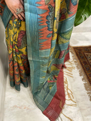Handpainted Kalamkari Saree in Pure Tussar Silk