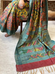 Handpainted Kalamkari Saree in Pure Tussar Silk