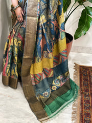 Handpainted Kalamkari Saree in Pure Tussar Silk