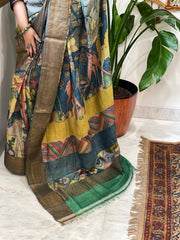Handpainted Kalamkari Saree in Pure Tussar Silk
