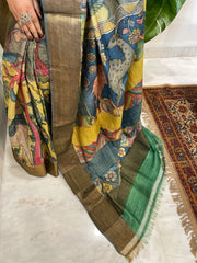 Handpainted Kalamkari Saree in Pure Tussar Silk