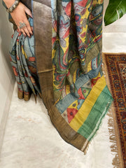 Handpainted Kalamkari Saree in Pure Tussar Silk