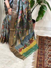 Handpainted Kalamkari Saree in Pure Tussar Silk