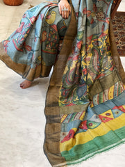 Handpainted Kalamkari Saree in Pure Tussar Silk