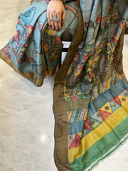 Handpainted Kalamkari Saree in Pure Tussar Silk