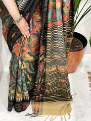Handpainted Kalamkari Saree in Pure Vidharbha Tussar Silk