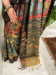 Handpainted Kalamkari Saree in Pure Vidharbha Tussar Silk
