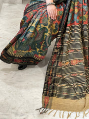 Handpainted Kalamkari Saree in Pure Vidharbha Tussar Silk
