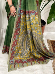 Handpainted Kalamkari Saree in Pure Tussar Silk