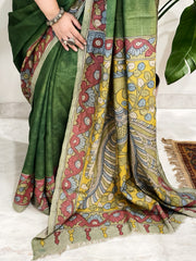 Handpainted Kalamkari Saree in Pure Tussar Silk
