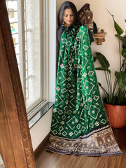 Green Rai Bandhani, Ajrakh Dupatta with Gotapatti Handwork in Gajji Silk