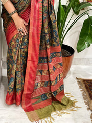Handpainted Kalamkari Saree in Pure Vidharbha Tussar Silk
