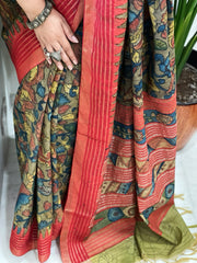 Handpainted Kalamkari Saree in Pure Vidharbha Tussar Silk