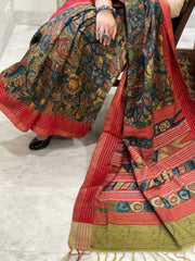 Handpainted Kalamkari Saree in Pure Vidharbha Tussar Silk