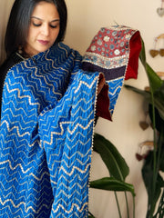 Firozi Rai Bandhani, Ajrakh Dupatta with Gotapatti Handwork in Gajji Silk