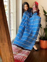 Firozi Rai Bandhani, Ajrakh Dupatta with Gotapatti Handwork in Gajji Silk