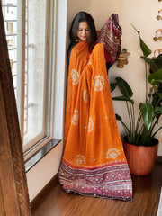Haldi Yellow Rai Bandhani, Ajrakh Dupatta with Gotapatti Handwork in Gajji Silk
