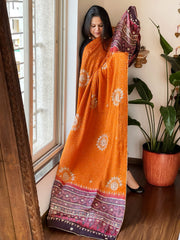 Haldi Yellow Rai Bandhani, Ajrakh Dupatta with Gotapatti Handwork in Gajji Silk